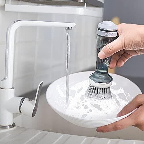 Dish Scrub Brush with Soap Dispenser – Non-Slip Pot & Pan Cleaner